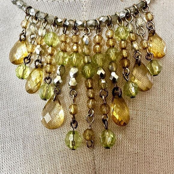 1928 green dangle beaded chain choker necklace - Picture 3 of 8